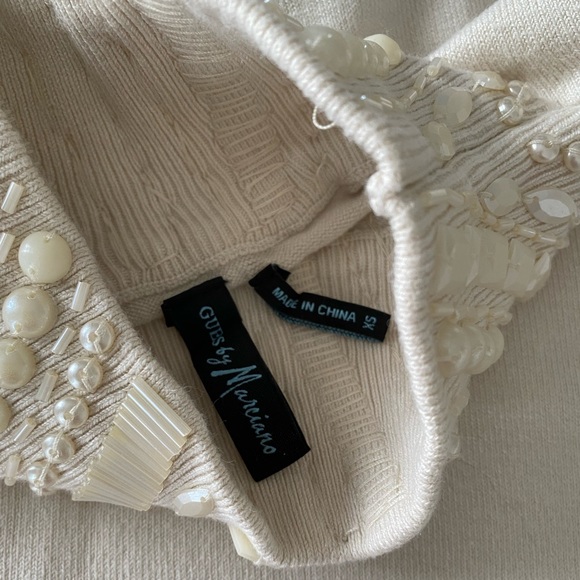 Marciano Beige/Off-White Embellished Sweater Top - Size XS - Picture 6 of 6